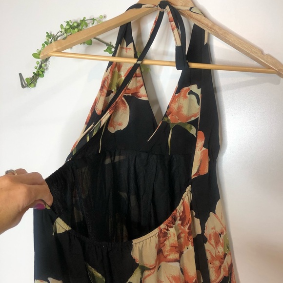 Never Worn Black Floral Halter Maxi Dress Pink - Picture 11 of 14